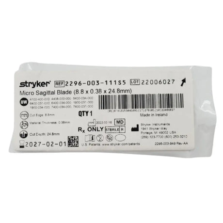 Stryker 2296-003-111S5 Micro Sagittal Blade (8.8mm x 0.38mm x 24.8mm) Stryker