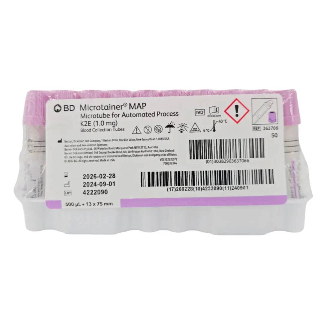 BD 363607 Microtainer MAP K2E Micro K2 EDTA LAV MAP (1.0 mg) Blood Collection Tubes 50/BX BD