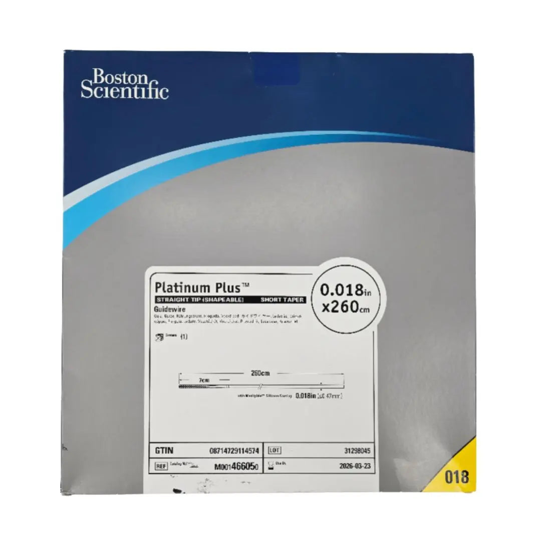 Boston Scientific M001466050 Platinum Plus Guidewire Straight Tip (Shapeable) Short Taper 0.018" x 260cm Boston Scientific