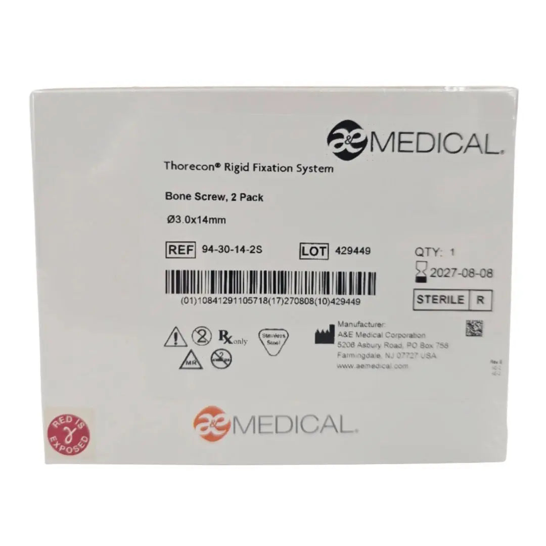 A&E Medical 94-30-14-2S Thorecon Rigid Fixation System Bone Screw, 3.0mm x 14mm BX/2 A&E Medical
