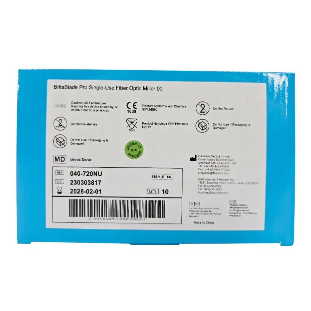 Flexicare 040-720NU BriteBlade Pro Single-Use Fiber Optic Laryngoscope Blade Miller 00 BX/10 Flexicare