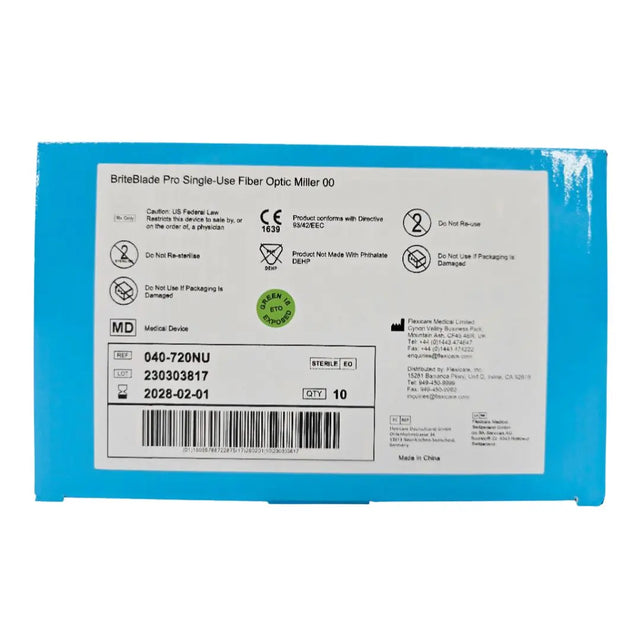 Flexicare 040-720NU BriteBlade Pro Single-Use Fiber Optic Laryngoscope Blade Miller 00 BX/10 Flexicare