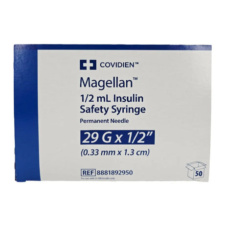 Covidien 8881892950 Magellan 29G x x1/2" 1/2 mL Insulin Safety Syringe BX/50 Covidien