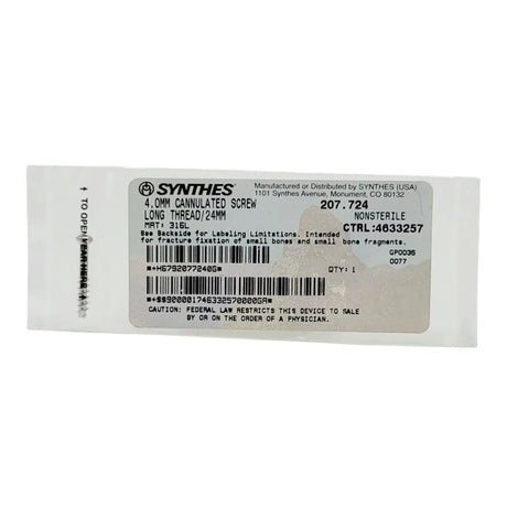 Synthes 207.724 4.0MM CANNULATED SCREW LONG THREAD/24MM Synthes