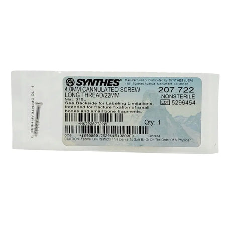 Synthes 207.722 4.0MM CANNULATED SCREW LONG THREAD/22MM Synthes