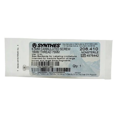 Synthes 208.410 6.5MM CANNULATED SCREW 16MM THREAD 75MM Synthes