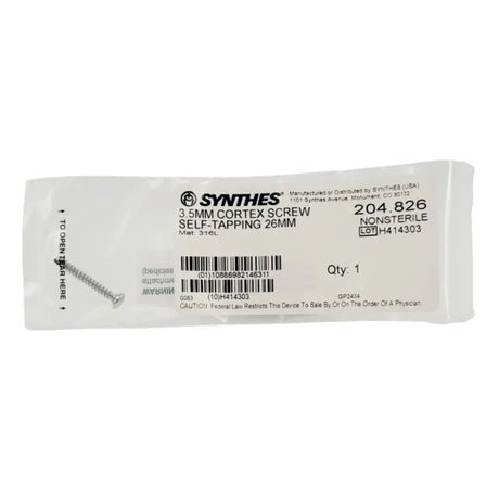 Synthes 204.826 3.5mm Cortex Screw Self-Tapping 26mm Synthes