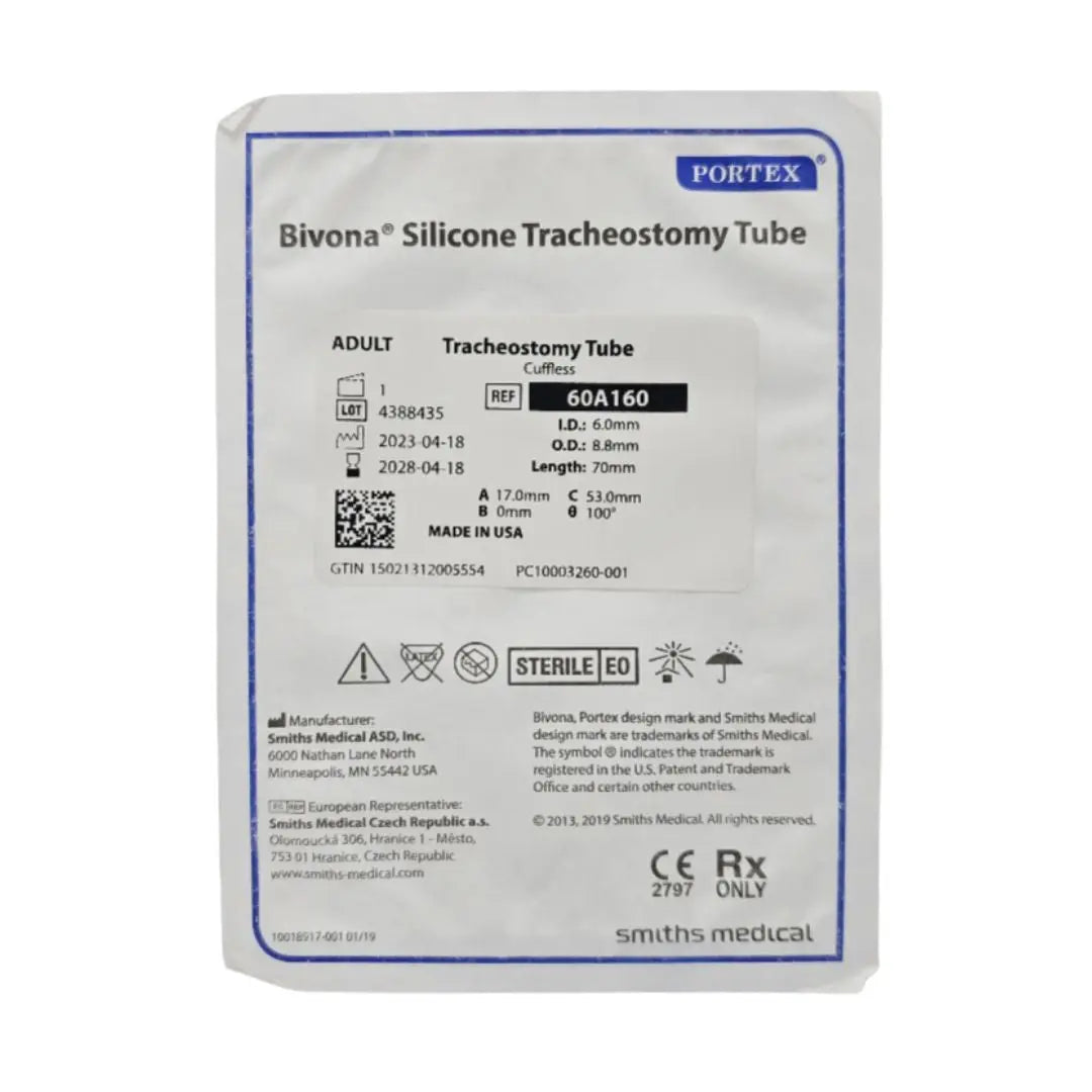 Smiths Medical 60A160 Portex Bivona Adult Tracheostomy Tube