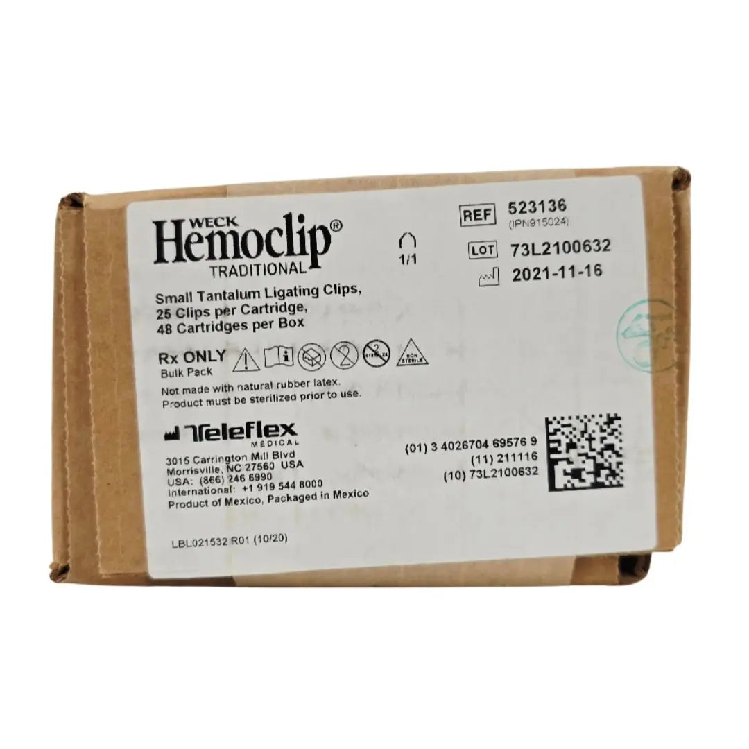 Weck 523136 Hemoclip Small Tantalum Ligating Clip 25 Clips/Cart BX