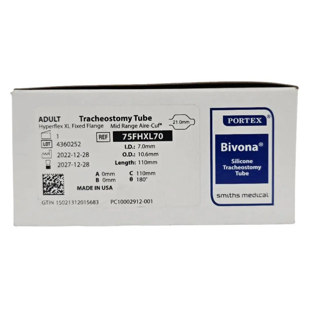 Smiths Medical 75FHXL70 Portex Bivona Adult Tracheostomy Tube 21.0mm Hyperflex XL Fixed Flange Mid Range Aire-Cuf Smiths Medical