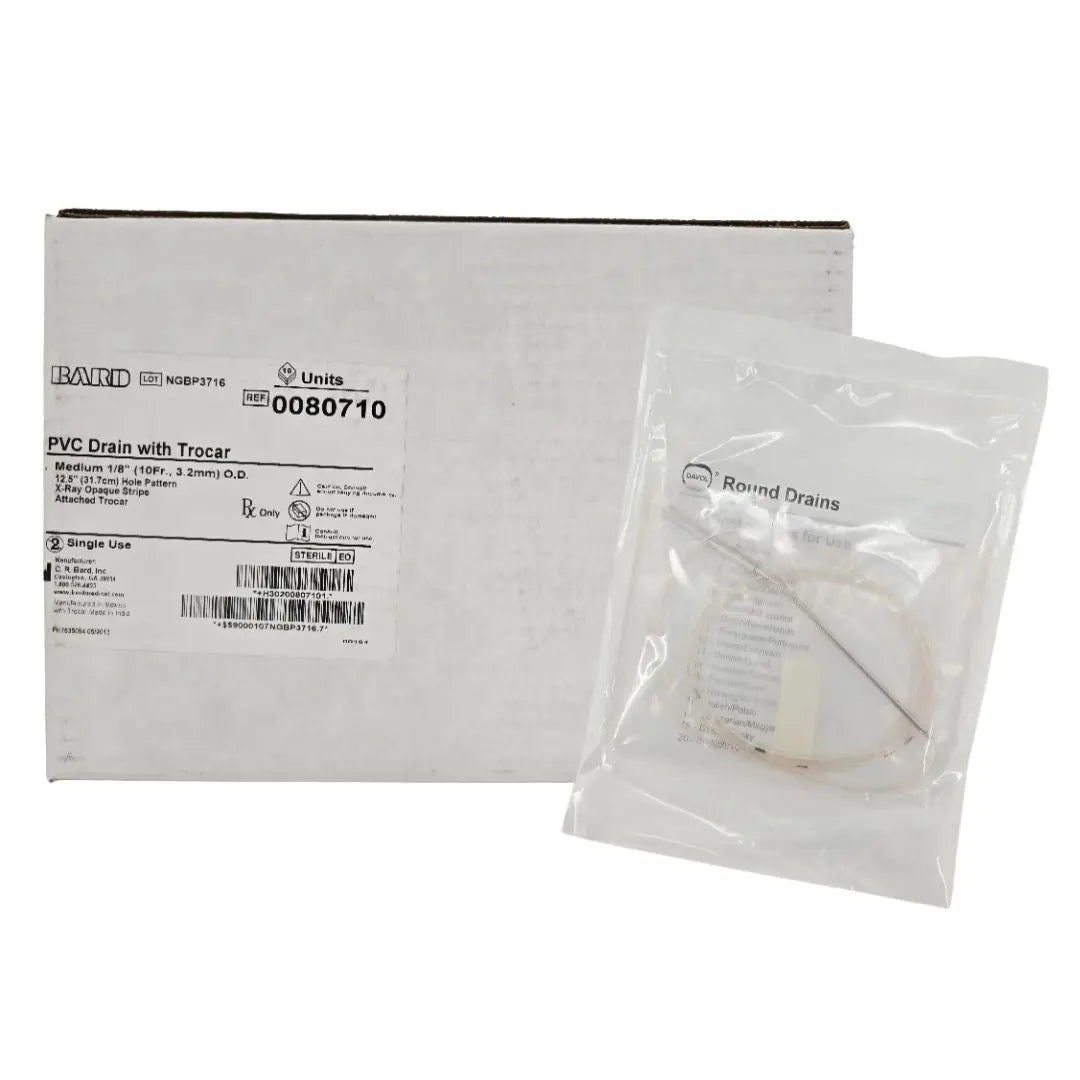 Bard 0080710 PVC Drain with Trocar Medium 1/8" O.D. (10Fr x 3.2mm) BX/10 Bard