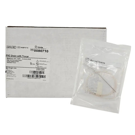 Bard 0080710 PVC Drain with Trocar Medium 1/8" O.D. (10Fr x 3.2mm) BX/10 Bard