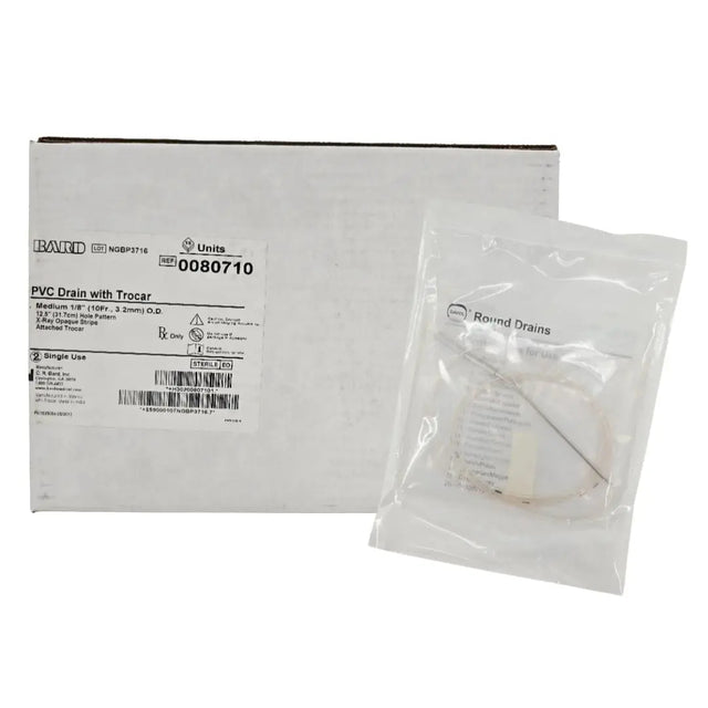 Bard 0080710 PVC Drain with Trocar Medium 1/8" O.D. (10Fr x 3.2mm) BX/10 Bard