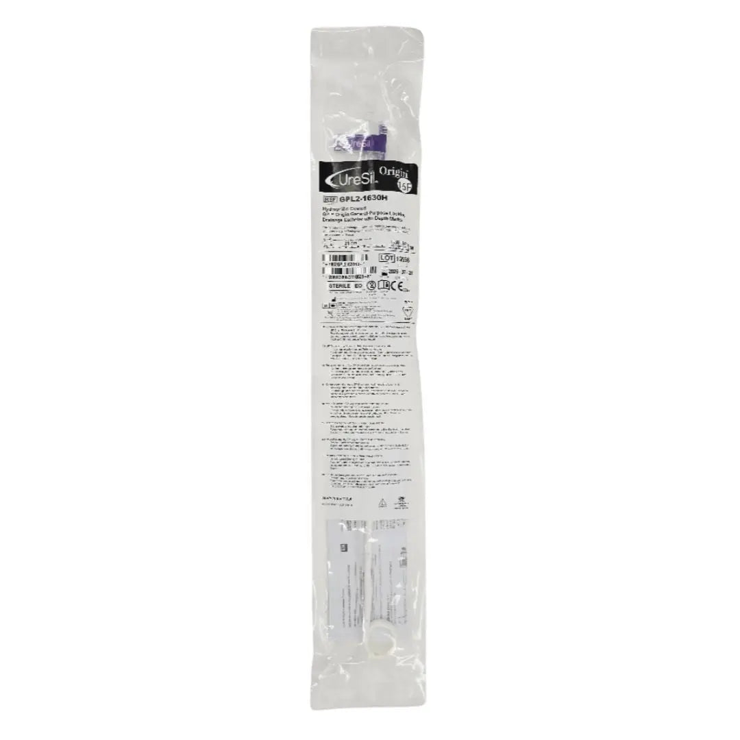 UreSil GPL2-1630H 16F Hydrophilic-Coated GP Origin General-Purpose Locking Drainage Catheter w/ Depth Marks Uresil