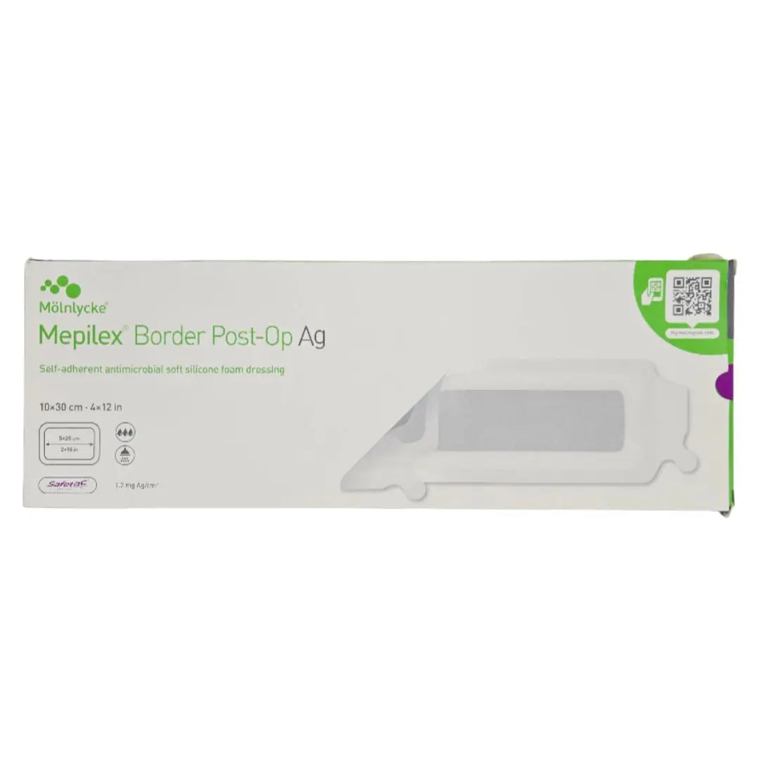Molnlycke 498600 Mepilex Border Post-Op Ag 4" x 12" Self-Adherent Microbial Soft Silicone Foam Dressing BX/5 Molnlycke