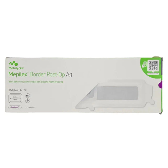 Molnlycke 498600 Mepilex Border Post-Op Ag 4" x 12" Self-Adherent Microbial Soft Silicone Foam Dressing BX/5 Molnlycke