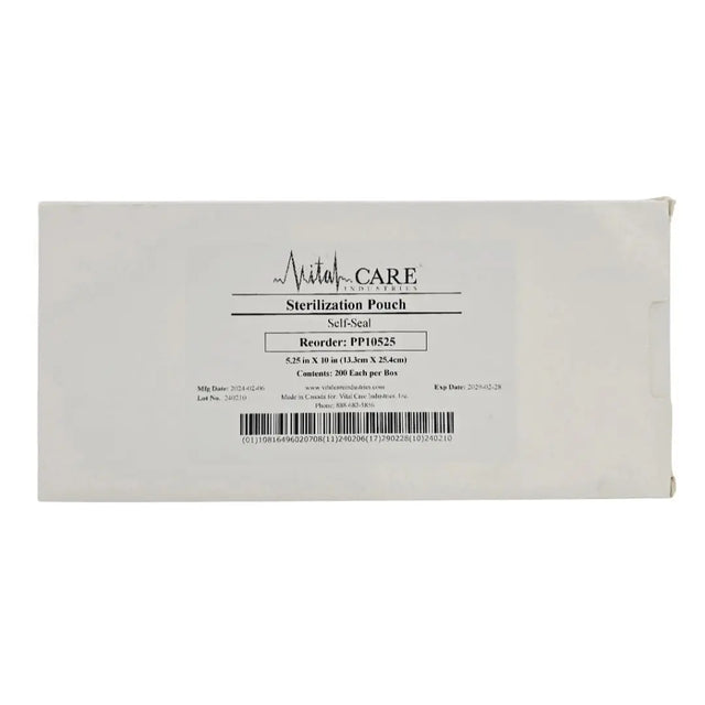 Vital Care Industries PP10525 Sterilization Pouch Self-Seal 5-1/4" x 10" BX/200 Vital Care Industries