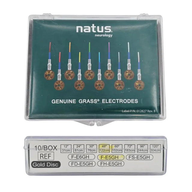 Natus F-E5GH-48 Genuine GRASS 10mm Gold Cup-Disc Electrodes - Reusable 48" BX/10 Natus