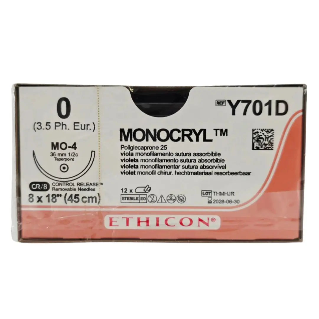 Ethicon Y701D 0 Monocryl 8X18" Violet MO-4 36mm BX/12 Ethicon