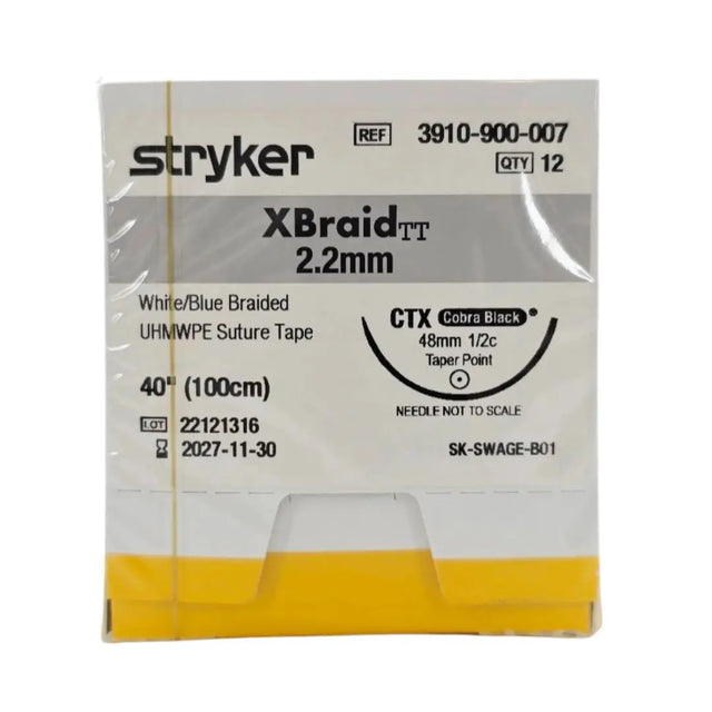 Stryker 3910-900-007 XBraid TT 2.2mm Suture Tape CTX White/Blue Braided 40" BX/12 Stryker
