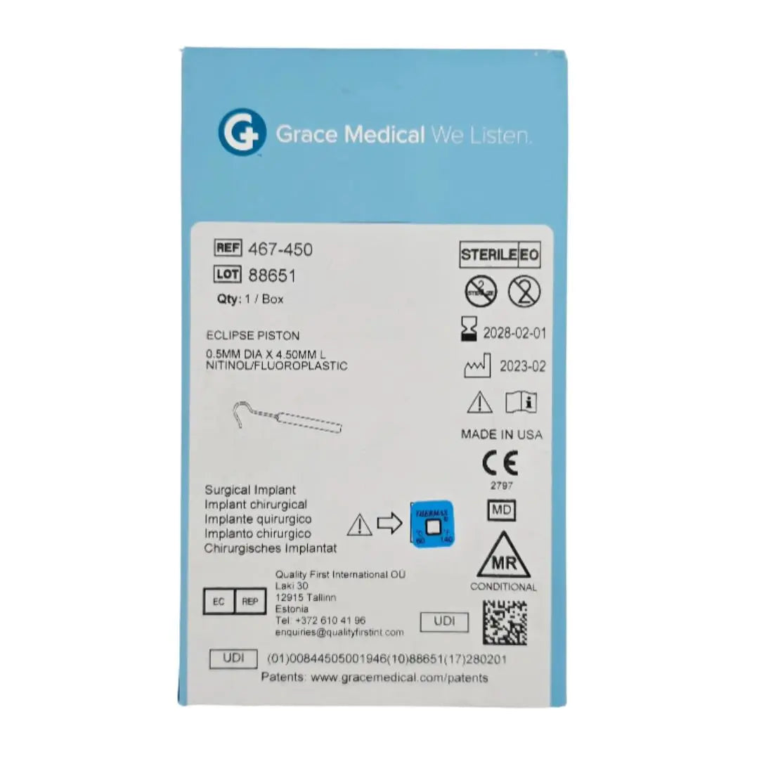 Grace Medical 467-450 Eclipse Piston 0.5mm Dia. x 4.50mm L Nitinol/Fluoroplastic Grace Medical