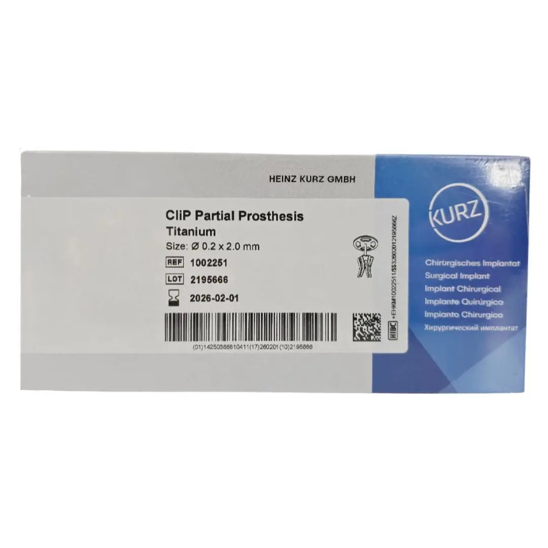 Kurz 1002251 CLiP Partial Prosthesis Ossicular Ø 0.2 x 2.0mm Titanium Kurz
