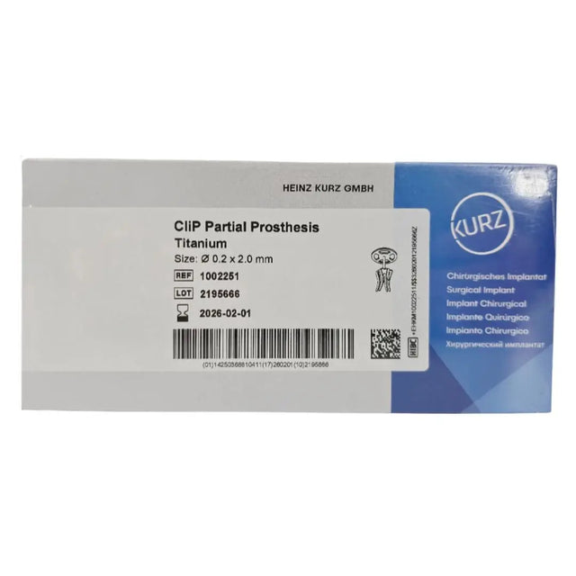 Kurz 1002251 CLiP Partial Prosthesis Ossicular Ø 0.2 x 2.0mm Titanium Kurz