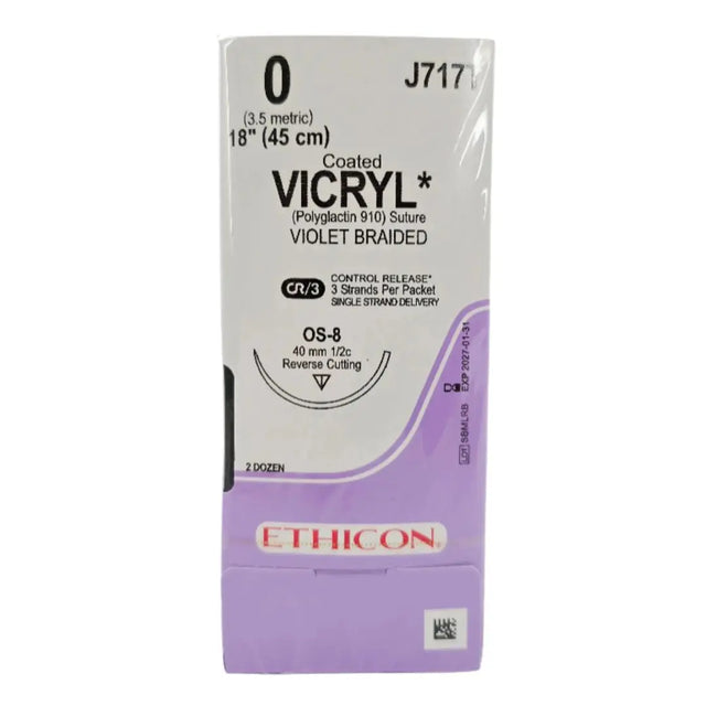 Ethicon J717T 0 Coated VICRYL 3X18" OS-8 40mm CR/3 BX/24 Ethicon