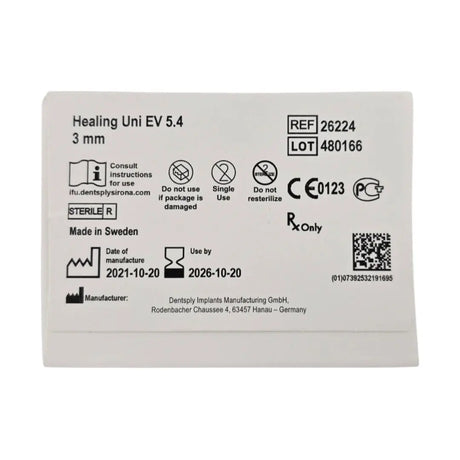 Dentsply Implants Manufacturing 26224 Healing Uni EV 5.4 3mm Astra Tech Implant System