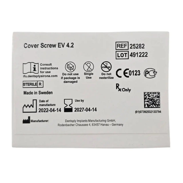 Dentsply Implants Manufacturing 25282 Cover Screw EV 4.2 Astra Tech Implant System