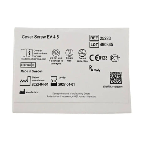 Dentsply Implants Manufacturing 25238 Cover Screw EV 4.8 Astra Tech Implant System