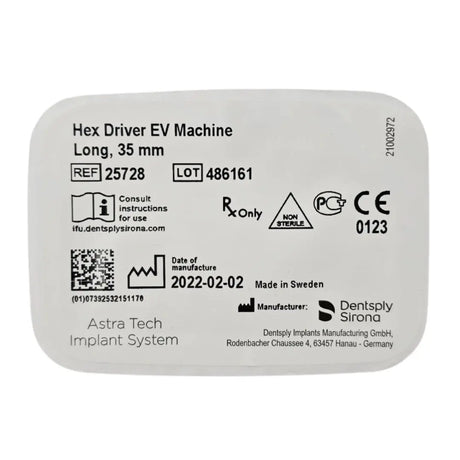Dentsply Implants Manufacturing 25728 Hex Driver EV Machine Long, 35mm Astra Tech Implant System Dentsply Implants Manufacturing