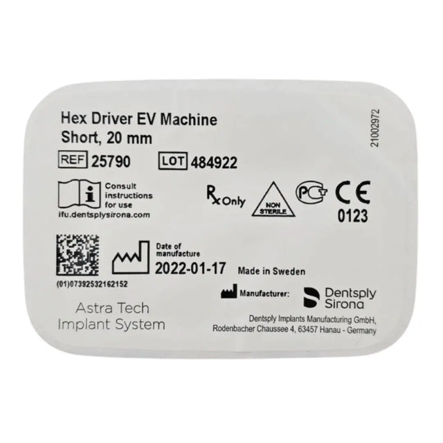 Dentsply Implants Manufacturing 25790 Hex Driver EV Machine Short, 20mm Astra Tech Implant System Dentsply Implants Manufacturing