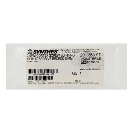 Synthes 201.360.97 2.0mm Cortex Screw Self-tapping with Stardrive Recess 10mm Synthes