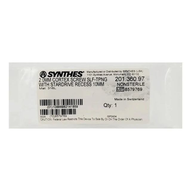 Synthes 201.360.97 2.0mm Cortex Screw Self-tapping with Stardrive Recess 10mm Synthes