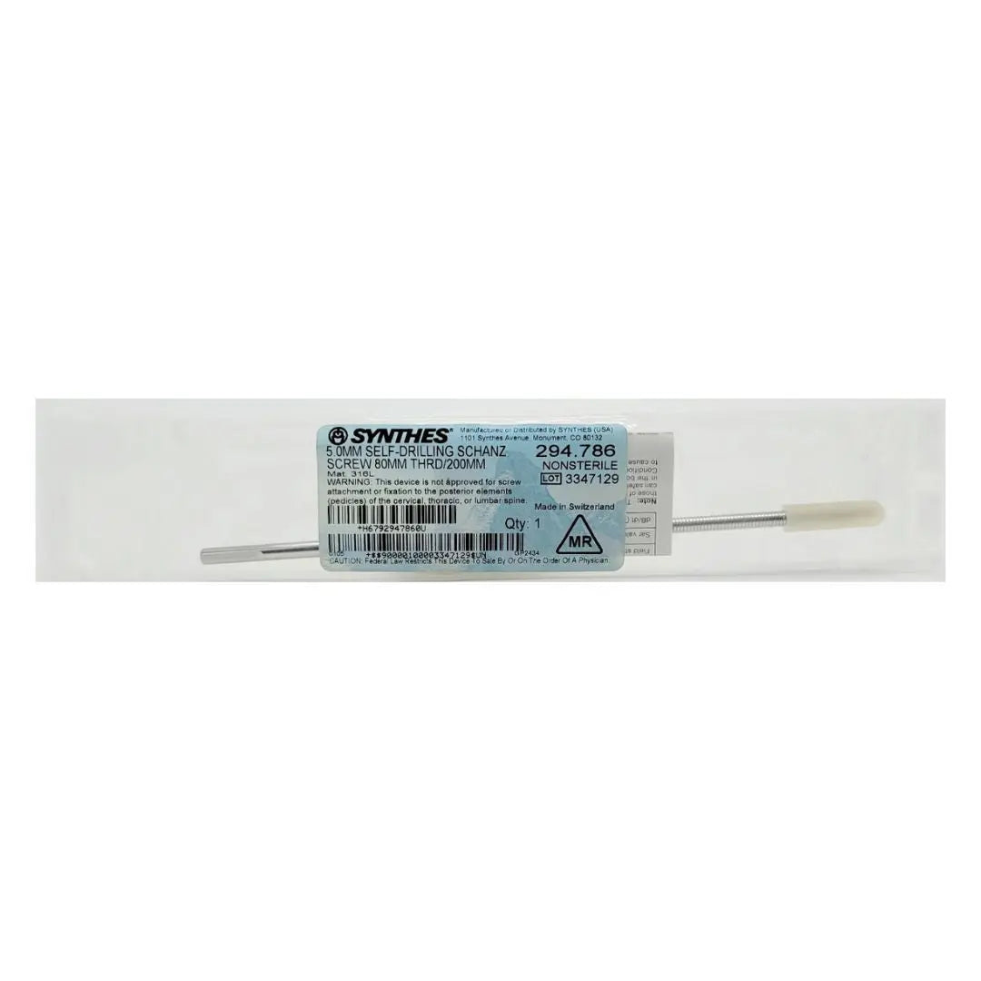 Synthes 294.786 5.0mm Self-drilling Schanz Screw 80mm Thread Length /200mm Synthes