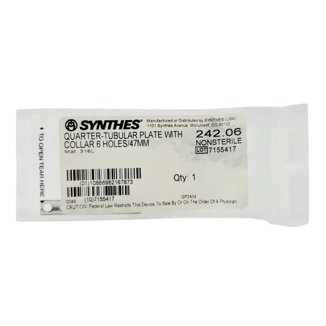 Synthes 242.06 Quarter-tubular Plate With Collar 6 Holes/47mm Synthes