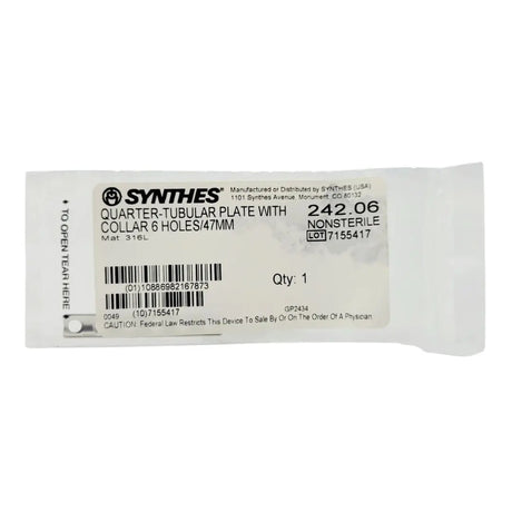 Synthes 242.06 Quarter-tubular Plate With Collar 6 Holes/47mm Synthes