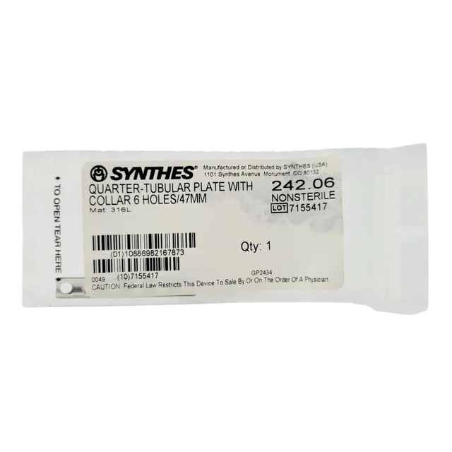 Synthes 242.06 Quarter-tubular Plate With Collar 6 Holes/47mm Synthes