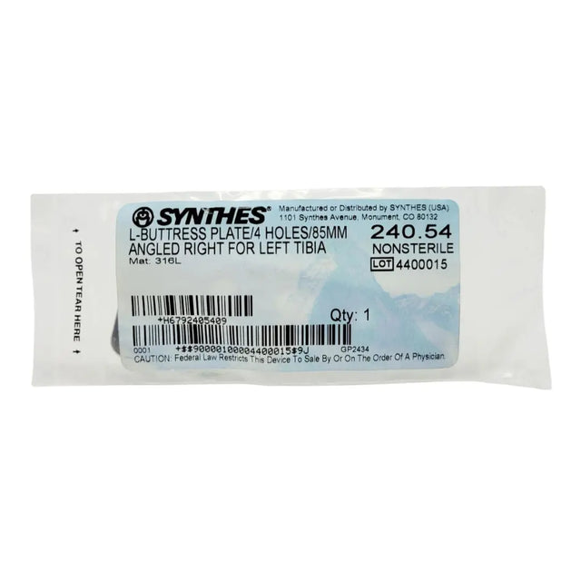 Synthes 240.54 L-buttress Plate/4 Holes/85mm Angled Right For Left Tibia Synthes