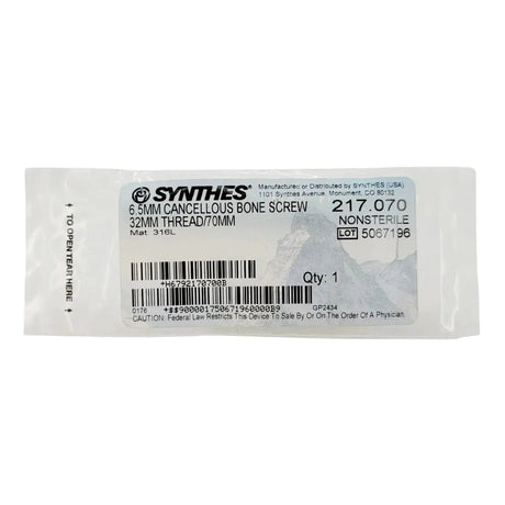 Synthes 217.070 6.5mm Cancellous Bone Screw 32mm Thread/70mm Synthes