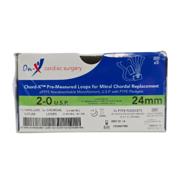 On-X Life Technologies CXL-20-1812-24 Chord-X Pre-Measured Loops for Mitral Chordal Replacement 2-0 24mm 1X32" 1/2 Circle BX/5 On-X Life Technologies