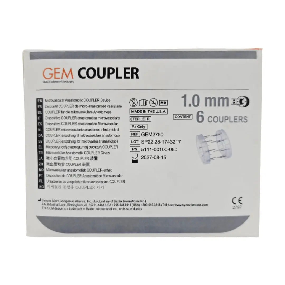 Synovis Micro GEM2750 GEM Microvascular Anastomotic COUPLER Device 1.0mm BX/6 Synovis Micro