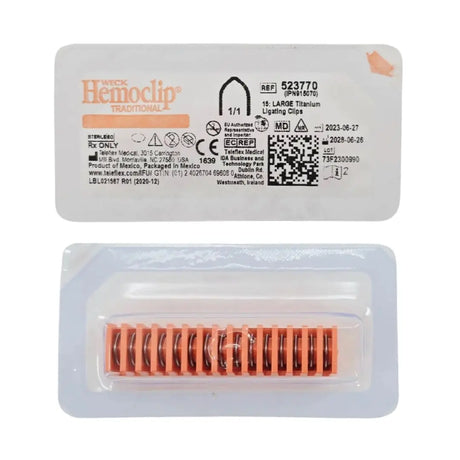 Weck 523770 Hemoclip Traditional Large Titanium Ligating Clips (15 Large Titanium Clips per Cartridge) Teleflex Weck