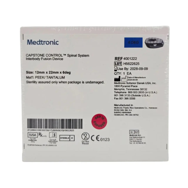 Medtronic 4001222 CAPSTONE CONTROL Spinal System Interbody Fusion Device Spacer 12mm x 22mm x 6° Medtronic