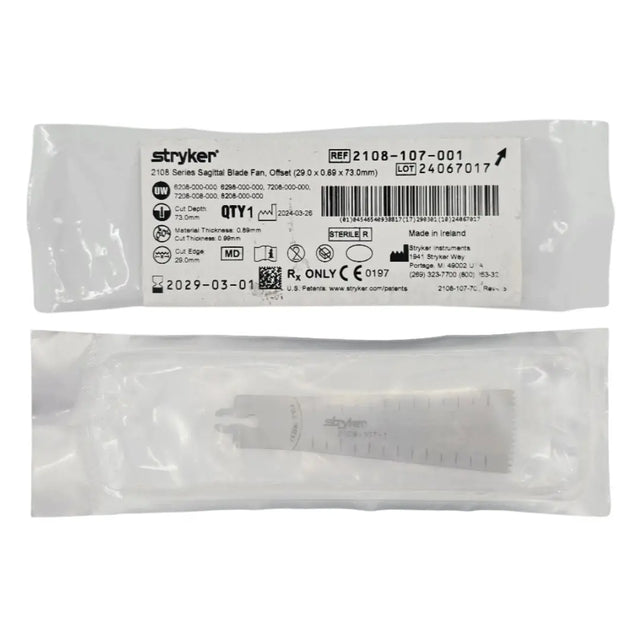 Stryker 2108-107-001 2108 Series Sagittal Blade Fan Offset 29.0 x 0.89 x 73.0mm Stryker