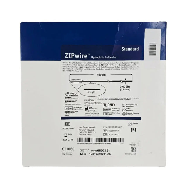 Boston Scientific M0066802121 ZIPWire Standard Hydrophilic Guidewire Straight 0.032" x 150cm BX/5 Boston Scientific