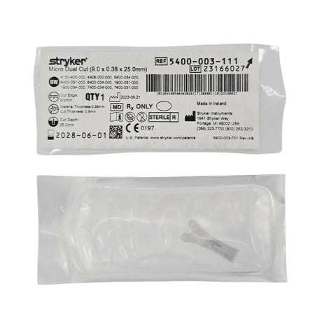 Stryker 5400-003-111 Micro Dual Cut Sagittal Saw Blade (9.0mm x 0.38mm x 25.0mm) Stryker