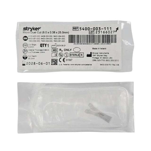 Stryker 5400-003-111 Micro Dual Cut Sagittal Saw Blade (9.0mm x 0.38mm x 25.0mm) Stryker