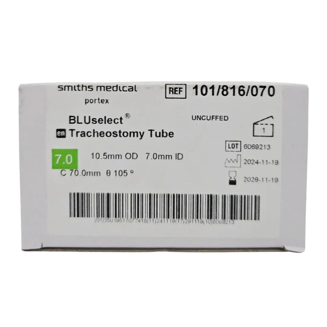 Smiths Medical 101/816/070 Portex BLUselect Tracheostomy Tube Uncuffed 7.0mm ID Smiths Medical